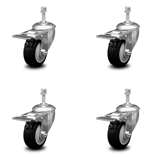 Service Caster 3.5 Inch Black Polyurethane Swivel 3/8 Inch Stem Caster Set Total Lock Brake SCC SCC-TSTTL20S3514-PPUB-BLK-381615-4 - main